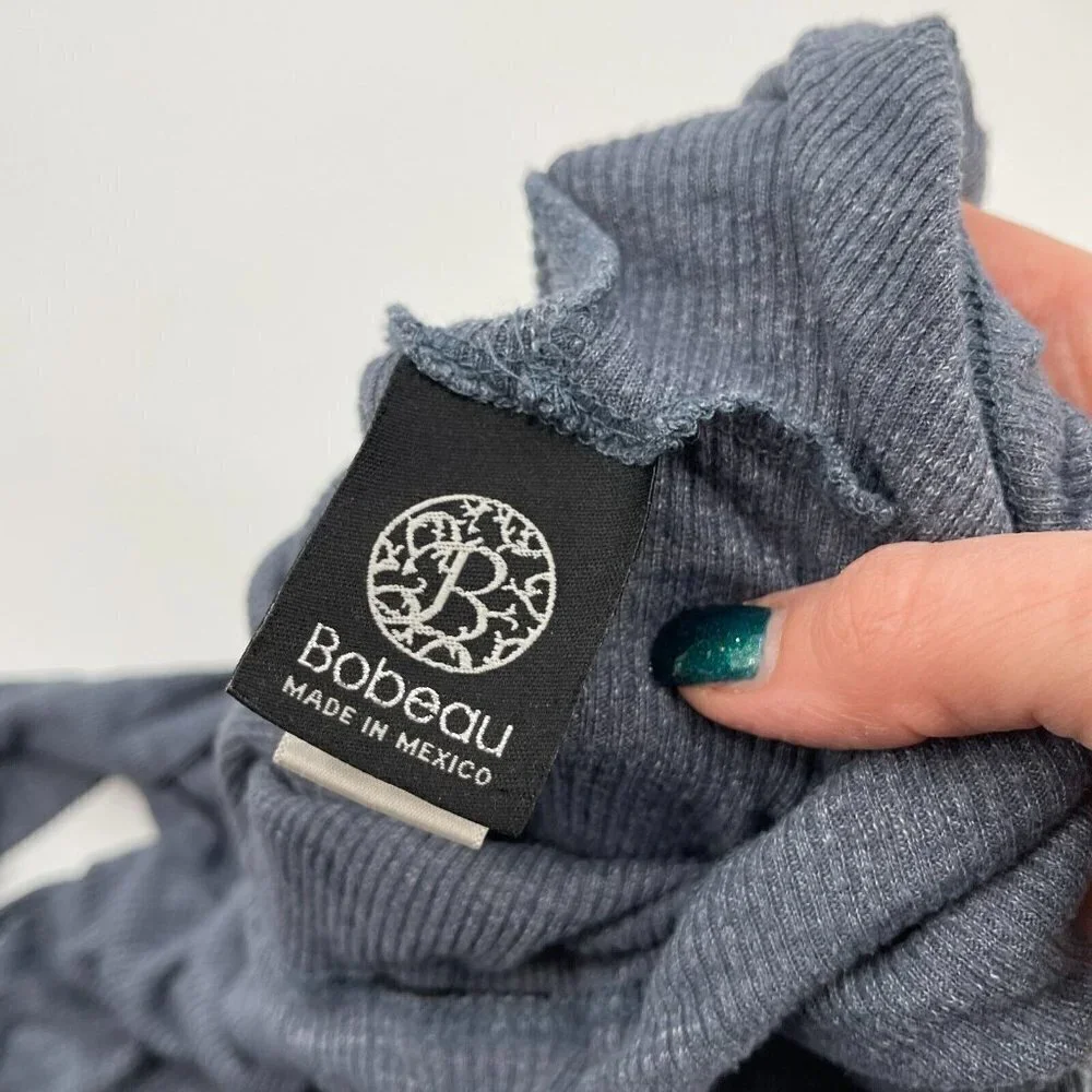 Bobeau Top XS Womens Gray Blue Lightweight Hooded Knit Casual Drawstring Stretch